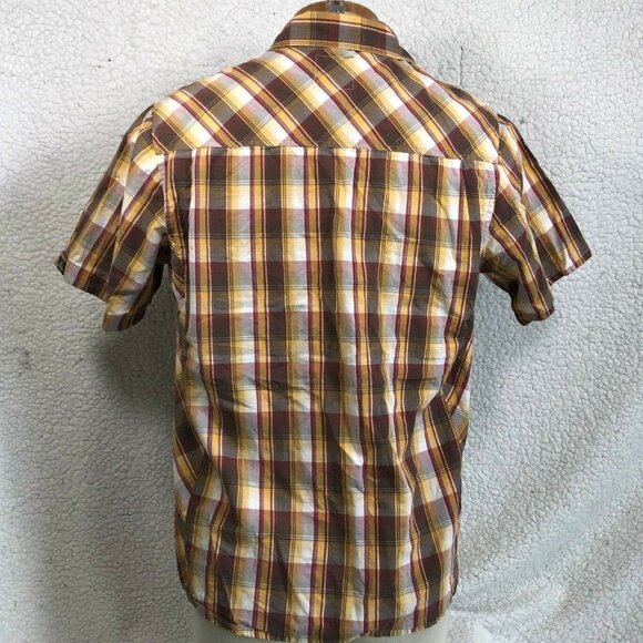 PrAna Mens Organic Cotton Plaid Snap Button Down Shirt size Small Gorpcore - Picture 4 of 5
